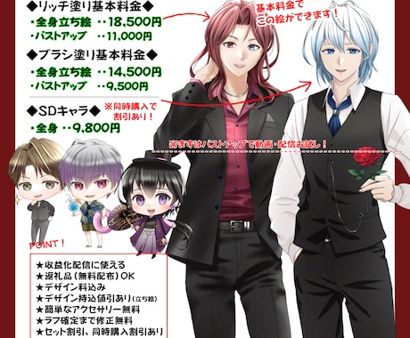 収益化OK！Vtuber立ち絵・SD描きます IRIAM・17live・youtube・TRPG等　立ち絵 イメージ2
