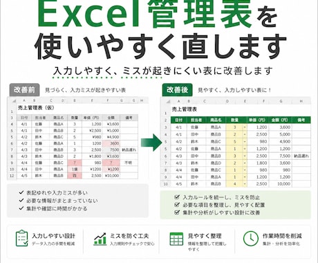 Excel管理表を使いやすく直します イメージ1