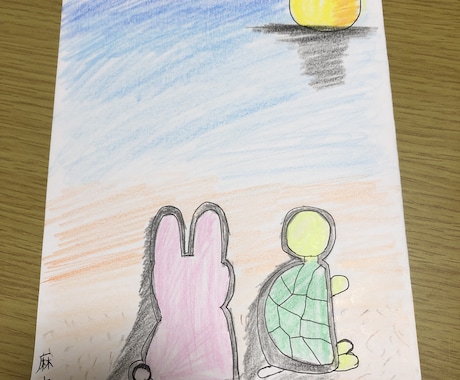 うさぎと亀のお月見の絵描きます 鮮やかなタッチのクーピー画をイメージ イメージ1