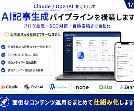 SNS自動化｜AI記事生成パイプラインを構築します Claude・ChatGPT活用でブログ量産を自動化 イメージ1