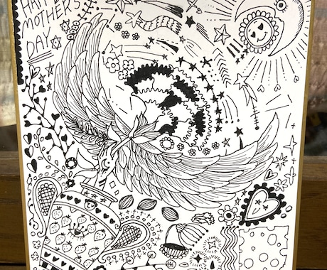 おうち時間に飾りたくなる大人の塗り絵をお届けします 個性的なイラストの線画を色紙に描きお届けします！ イメージ2