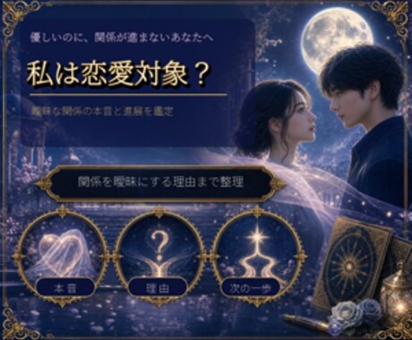 曖昧な関係の本音と進め方を丁寧に鑑定します 恋愛対象なのか、関係が動く可能性と次の一歩を整理 イメージ1