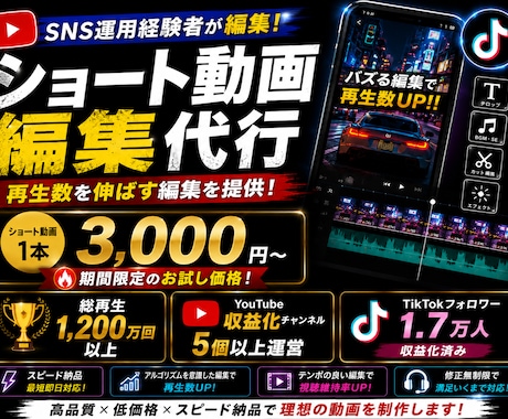 sns運用者が再生数伸特化の動画編集します アルゴリズムを意識したスピード感のある編集!! イメージ1