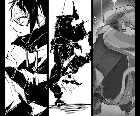 白黒でかっこいいイラスト描きます モノクロでかっこいいイラストを最安値で作成致します イメージ1