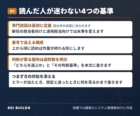 エンジニア出身者が手順書・マニュアルを作ります 読んだ人がその通りに動ける手順書にします イメージ2