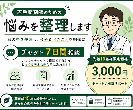 若手薬剤師の悩みを7日間チャットで整理します 頭の中を整理して、今やるべきことを明確に イメージ1