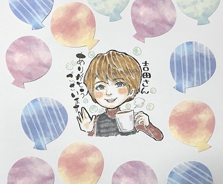 ポップな仕上がり退職祝い寄せ書き色紙似顔絵描きます 長寿祝い卒業祝い先生へ。衣装、花束、小物、自由 イメージ2
