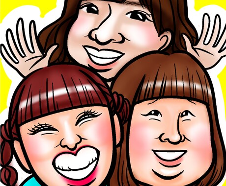 ツーショットから4名までの似顔絵描きます お祝いやプレゼントなどにおすすめ☆ イメージ1