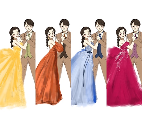結婚式のドレス色当てクイズイラスト描きます 3〜5択の色当てクイズイラスト！ドレスを忠実に再現！ イメージ1