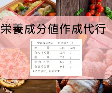 栄養成分値を代行で計算します テイクアウト、お弁当・総菜・パン等の栄養成分値を計算します イメージ1