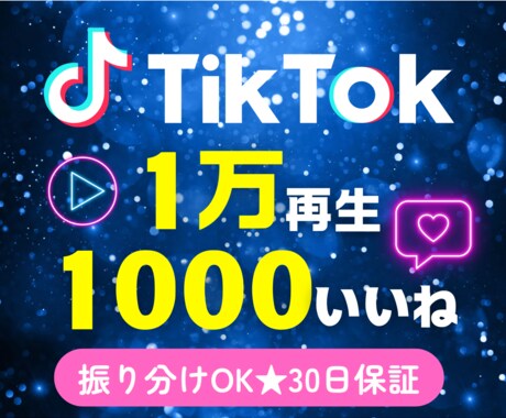 TikTok再生回数1万といいね1000増やします 格安★振り分けOK★多彩なオプション・おまけあり♪ イメージ1