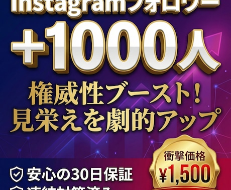 30日保証付 Instagramフォロワー増します 高品質フォロワー1000人！独自プロモーションですぐに増加 イメージ1