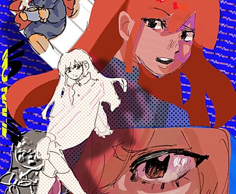 コラージュ風!一枚絵を描きます 簡単なミニキャラや立ち絵など4枚程描き、コラージュ風の一枚絵 イメージ1