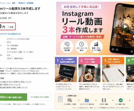 Instagramリール動画を3本制作します AIを活用して、店舗やサービスの魅力を伝える動画を制作します イメージ1