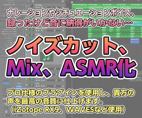 ノイズカット、 Mix、疑似ASMR化いたします プロ仕様のプラグインを使用し、貴方の声を最高のものに。 イメージ1