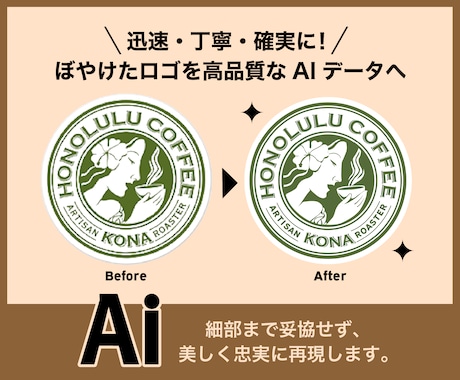 画像から綺麗なAiデータにします 手書きや荒い画像を印刷用データへ丁寧に変換し仕上げます。 イメージ1