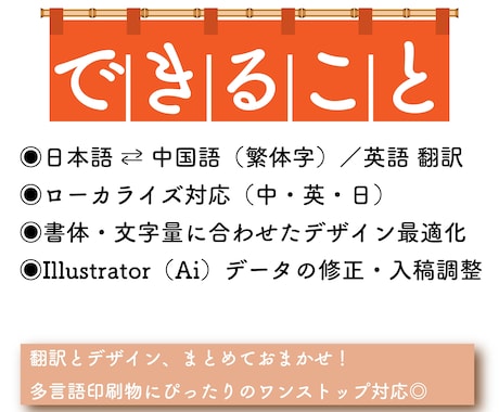 インバウンド対応の翻訳・PDFデータを修正します メニュー、チラシの翻訳＆レイアウト崩さず、1セットで対応！ イメージ2