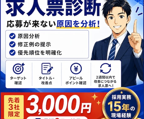 応募が来ない求人広告を現役人事が診断します 採用歴15年｜改善点・修正例・優先順位を納品 イメージ1