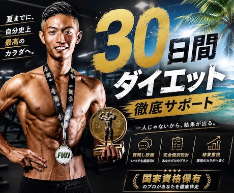 フィジーク優勝者が「一生太らない技術」を指導します リバウンド卒業。3000人の指導実績であなたの理想を叶えます イメージ1