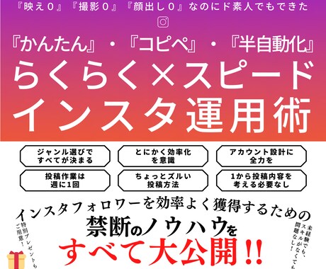 人には言えない！禁断のインスタ集客法を大公開します かんたん×コピペ×半自動化！らくらく×スピードインスタ運用術 イメージ1