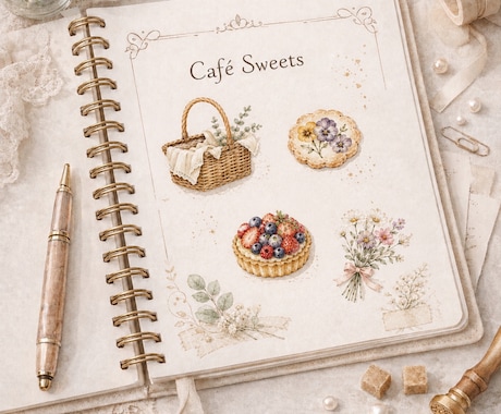 やさしいカフェ風クリップアートをお届けいたします PNG透過・商用利用OKの水彩素材です　Series 05 イメージ2