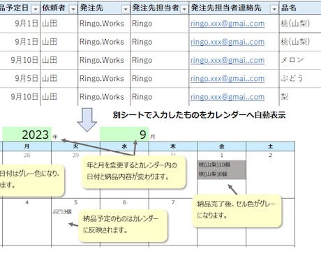 納品カレンダー　担当者別で切り替え機能追加します 納品日別の他、担当者ごとにカレンダー表示を切り替えます イメージ2
