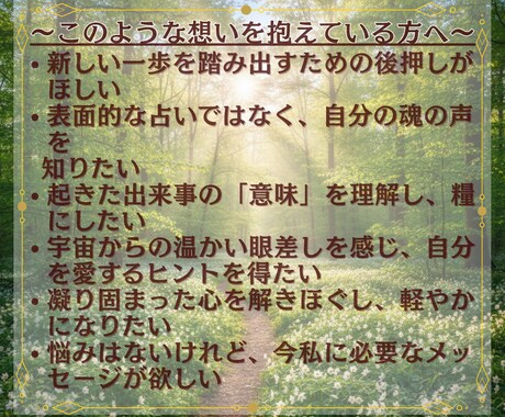 今の貴方を多角的に読解。A4詳細鑑定書を届けます 対話の探究者が宇宙からの声を言語化。魂の羅針盤を授けます。 イメージ2
