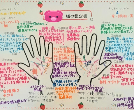 世界に一つの可愛いイラスト入り手相鑑定書作成します 手書きで心を込めて作成します。 イメージ1