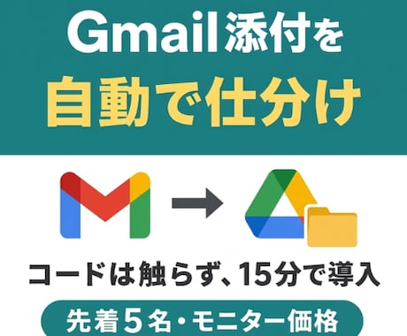 Gmail添付を自動でDriveに仕分けます コードを一切触らずに、メールの添付整理を完全自動化します イメージ1