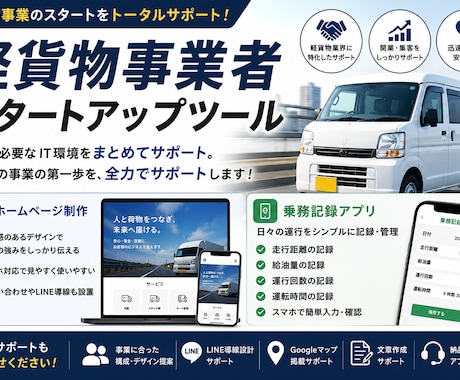 軽貨物専門のIT戦略でマーケティング土台を作ります HPと業務運行アプリで他と差をつけ仕事をとれる仕組みを作る。 イメージ2