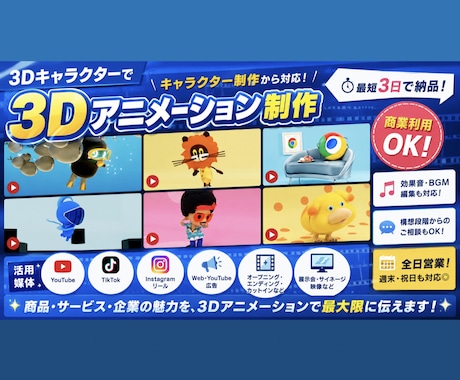 キャラクターのCGアニメーションを制作いたします イメージ1