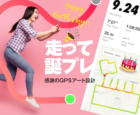 誕生日お祝いのGPSアート作ります ケーキ、年齢のコースでサプライズを イメージ1