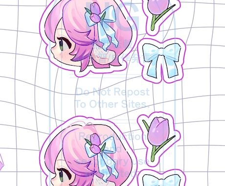 ネップリ対応　フレークシールちゃんを描きます ミニキャラ横顔＋お好きなモチーフ2点描きます。 イメージ1