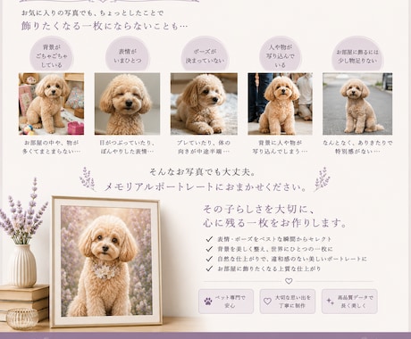 メモリアルポートレート『うちの子』お作りします 犬さん、猫さん、鳥さん…写真３枚から　その子だけの１枚に イメージ2