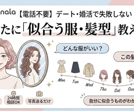 電話不要！貴方に似合うものを提案します あなたに一番似合う「服×髪型×メイク」をトータル提案します イメージ1