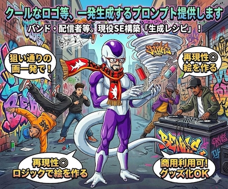 クールなロゴ等、一発生成するプロンプト提供します バンド・配信者等。現役SE構築「クールなロゴ等」生成レシピ！ イメージ1