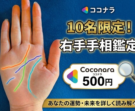 限定10名様片手500円でおためし！手相鑑定観ます 【評価をくださる方限定10名】右手の手相モニター鑑定します イメージ2