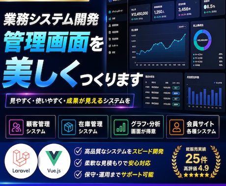 かっこいい管理画面のWebサービスつくります 管理システムなどグラフ表示するものが得意です イメージ1