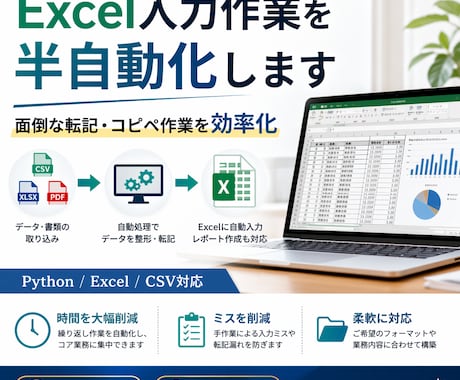 面倒なデータ入力を半自動化します 繰り返しの入力作業をラクにします イメージ1