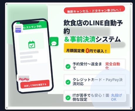飲食店のLINE予約＆事前決済システム構築します 〜月額固定費0円！予約受付からキャンセル返金まで完全自動化〜 イメージ1