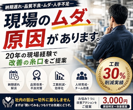 納期・品質・工程改善をサポートします 納期・品質・工程・人の悩みまで、一緒に改善の糸口を見つけます イメージ1