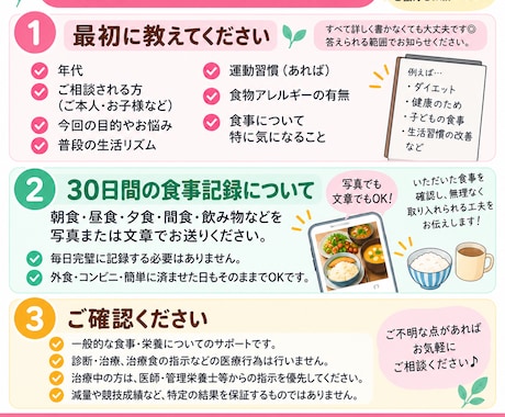 現役栄養士が30日間食事・栄養指導します 7日間では足りない方へ♪食生活の習慣づくりまでサポート イメージ2