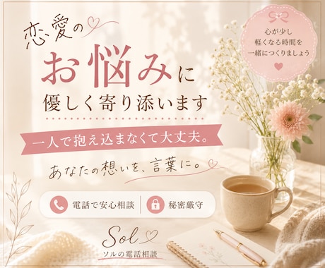 恋愛のお悩みに優しく寄り添います あなたの想いを、言葉に。一人で抱え込まなくて大丈夫です イメージ1