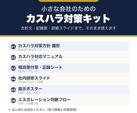カスハラ義務化対応の社内文書7点をお渡しします 先着3名モニター価格｜方針文・記録表・研修資料つき イメージ1