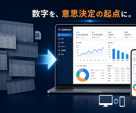 数字をダッシュボード化、意思決定の起点を作ります 数字を集めるのではなく活かす。意思決定の起点ダッシュボード イメージ1