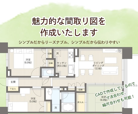 魅力的な間取り図を作成します シンプルだからリーズナブル！でも魅力的な間取り図です。 イメージ1