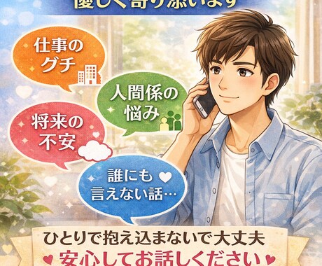 なんでも話せる電話相談愚痴悩み聞きます 誰にも言えない悩み、安心して話せる場所です イメージ1