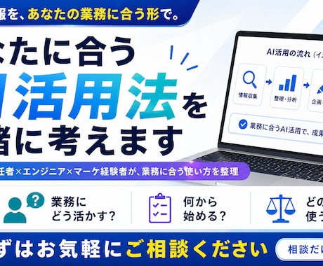 あなたに合うAI活用法を一緒に考えます 事業責任者×エンジニア×マーケ経験者が業務に合う使い方を整理 イメージ1