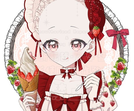 量産イラスト作れます 苺ソフトクリームを持っている1枚絵です！ イメージ2