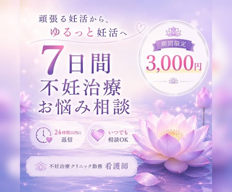 6/30までの価格、不妊治療のお悩みに伴奏します 不妊治療看護師、不妊治療経験者がお話しをお伺いします イメージ1